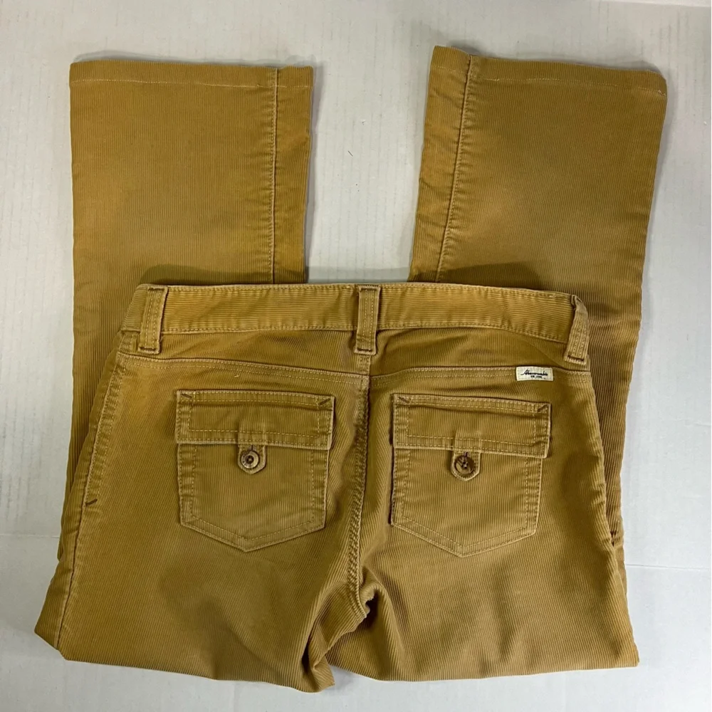Y2K Abercrombie & Fitch Tan Corduroy Flare Cuffed Flap Pocket Pants Size 6 vtg - Picture 1 of 6